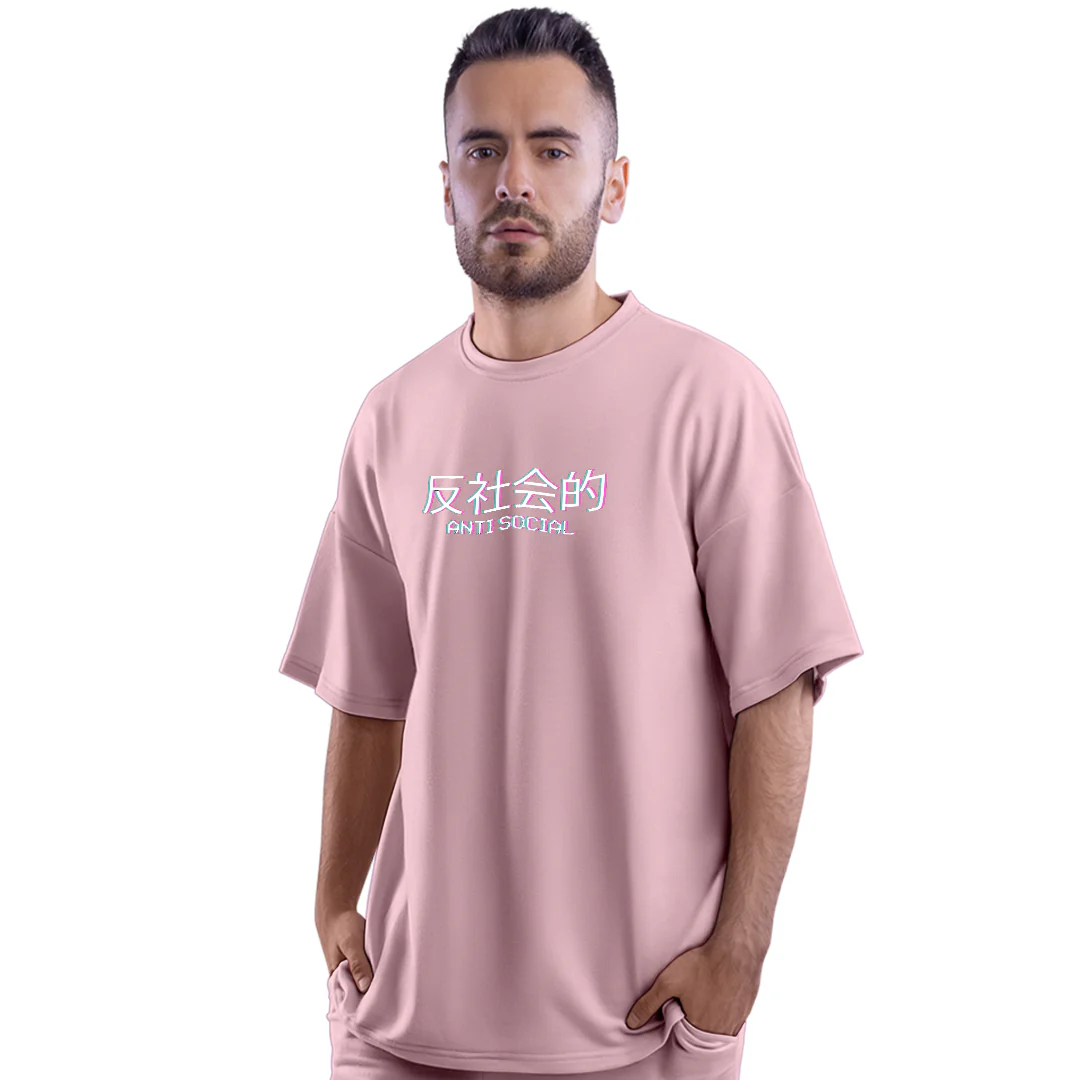 Anti Social Girl Pink Unisex Oversized T-Shirt - Image 2