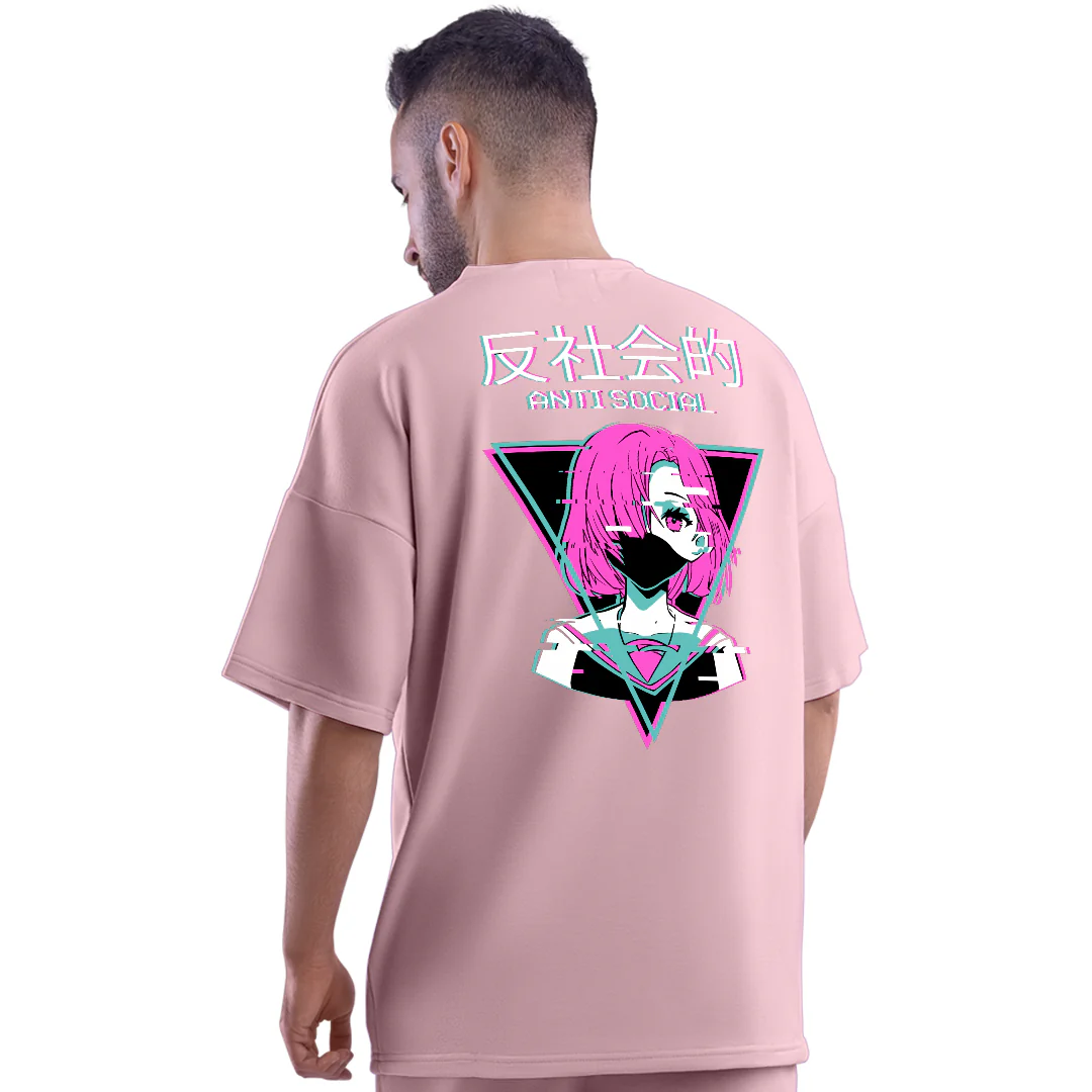 Anti Social Girl Pink Unisex Oversized T-Shirt - Image 3