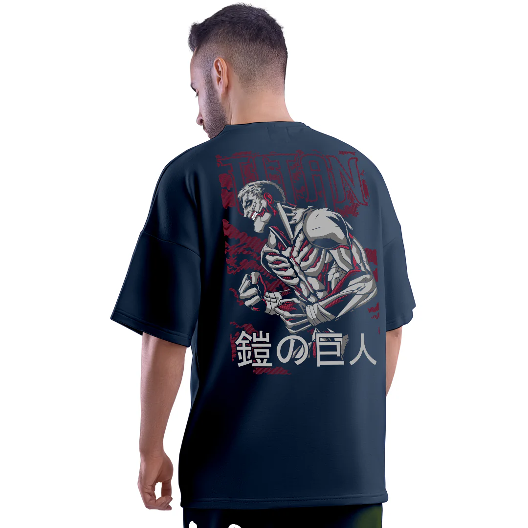 AOT Armored Titan Navy Unisex Oversized T-Shirt - Image 3