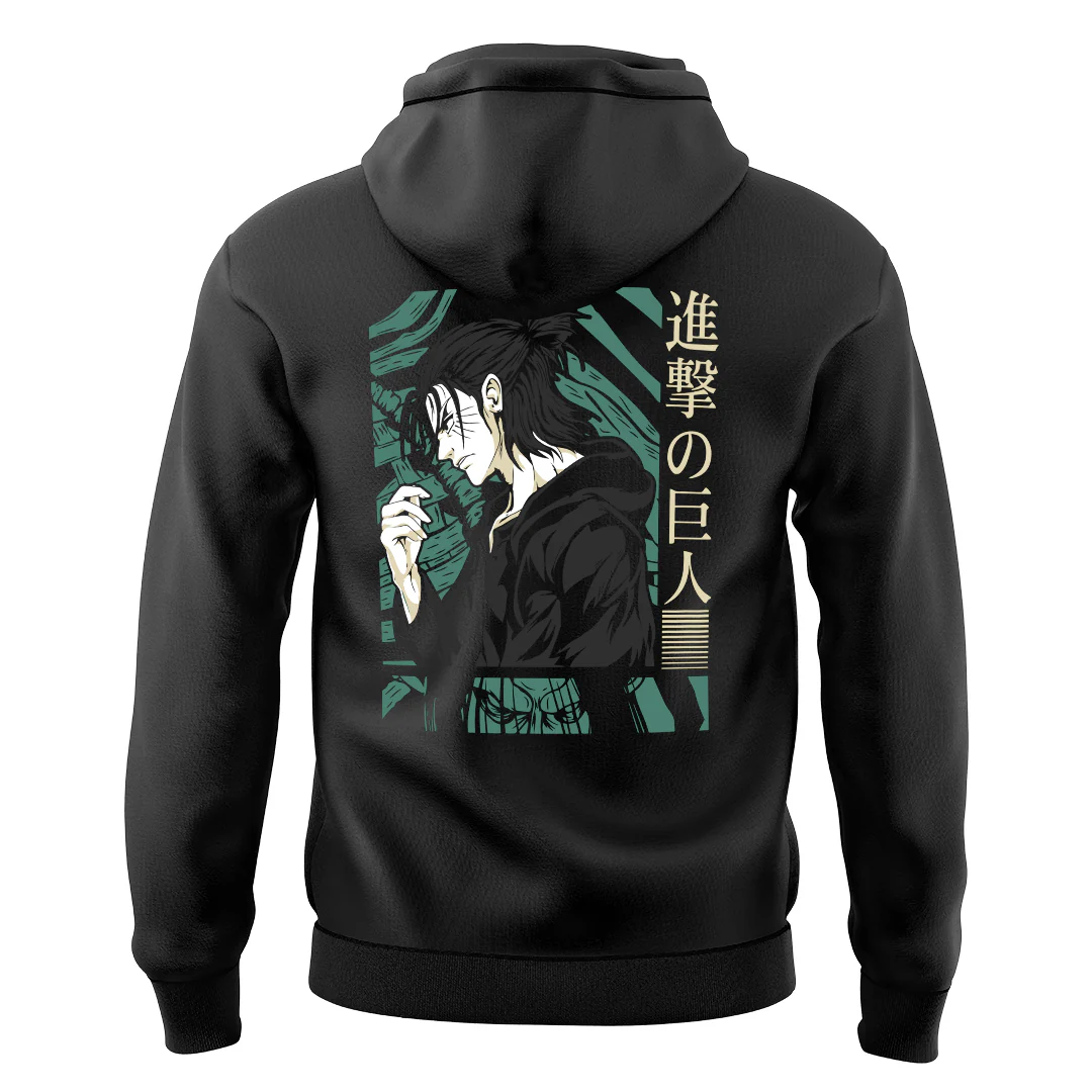 AOT Eren Yeager Black Unisex Hoodie - Image 2