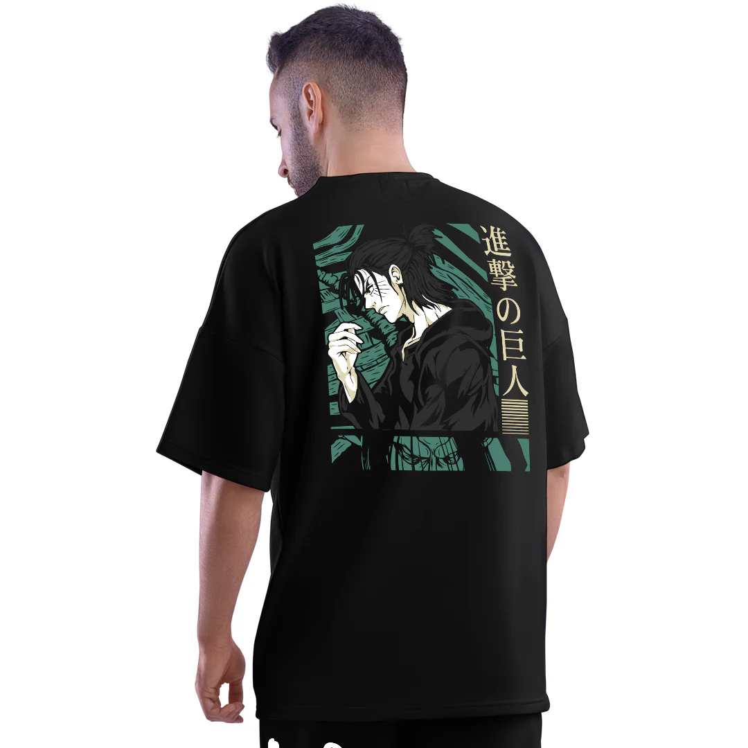 AOT Eren Yeager Black Unisex Oversized T-Shirt - Image 4