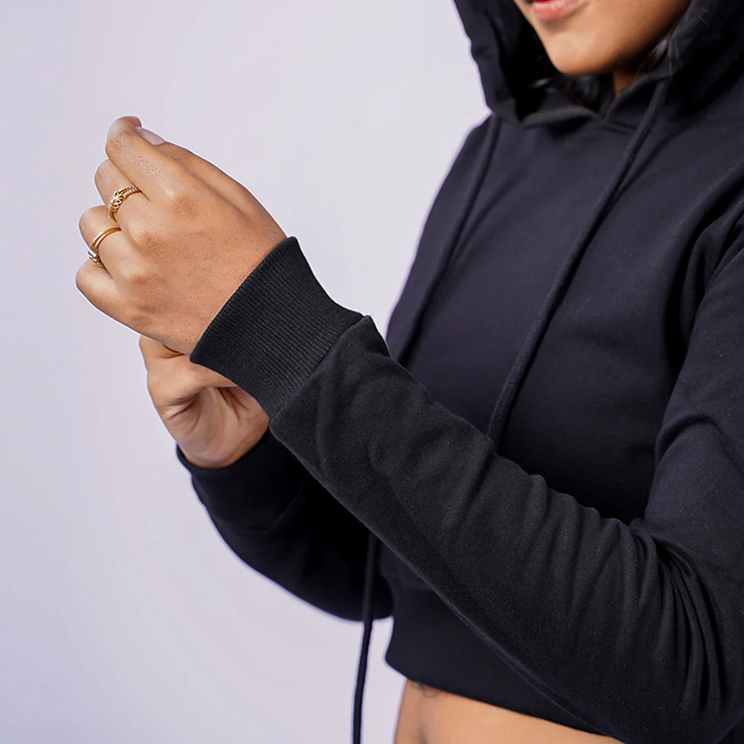 Black Plain Cropped Hoodie - Image 3
