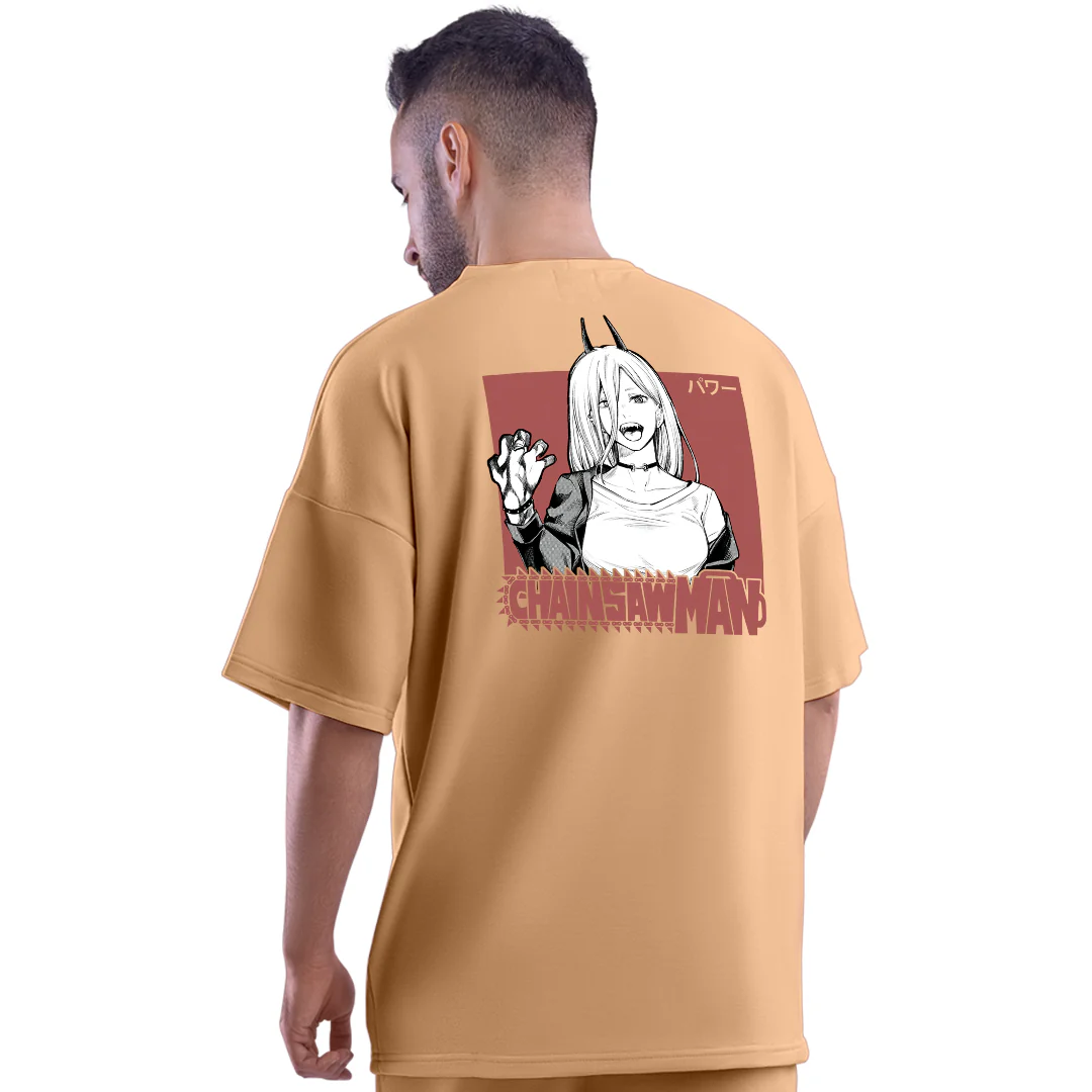 Chainsaw Blood Devil Taupe Unisex Oversized T-Shirt - Image 3