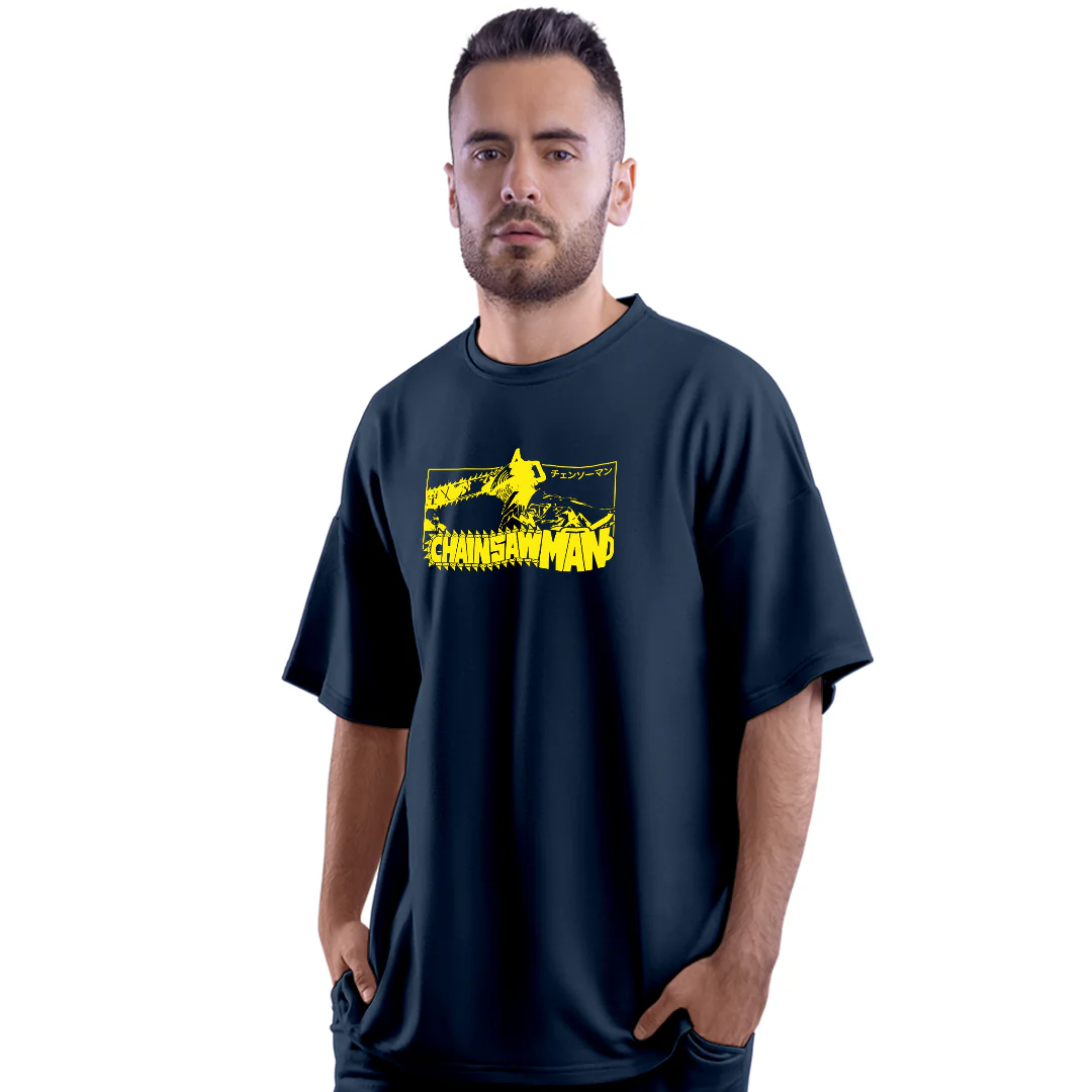 Chainsaw Rampage Navy Unisex Oversized T-Shirt - Image 2