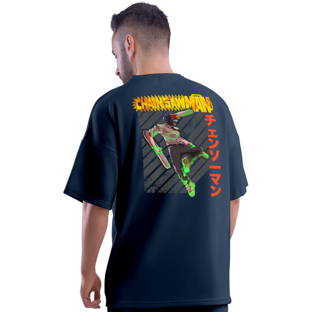 Chainsaw Rampage Navy Unisex Oversized T-Shirt - Image 3