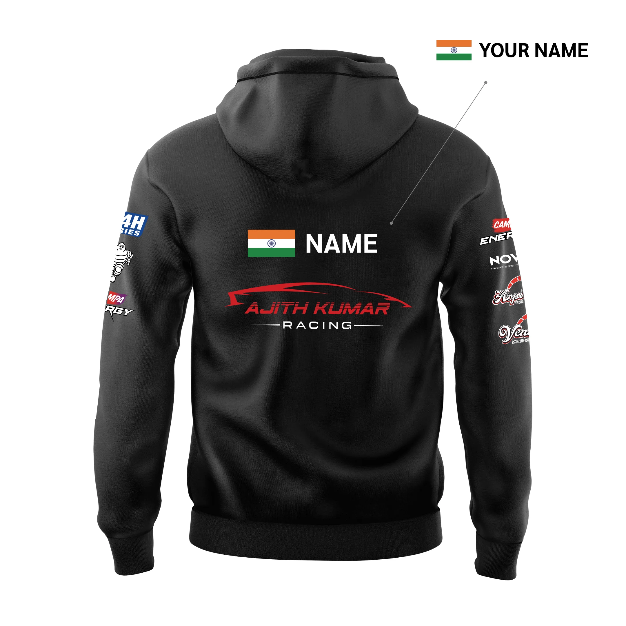 Customized Ajith Kumar Racing Black Hoodie - Image 3