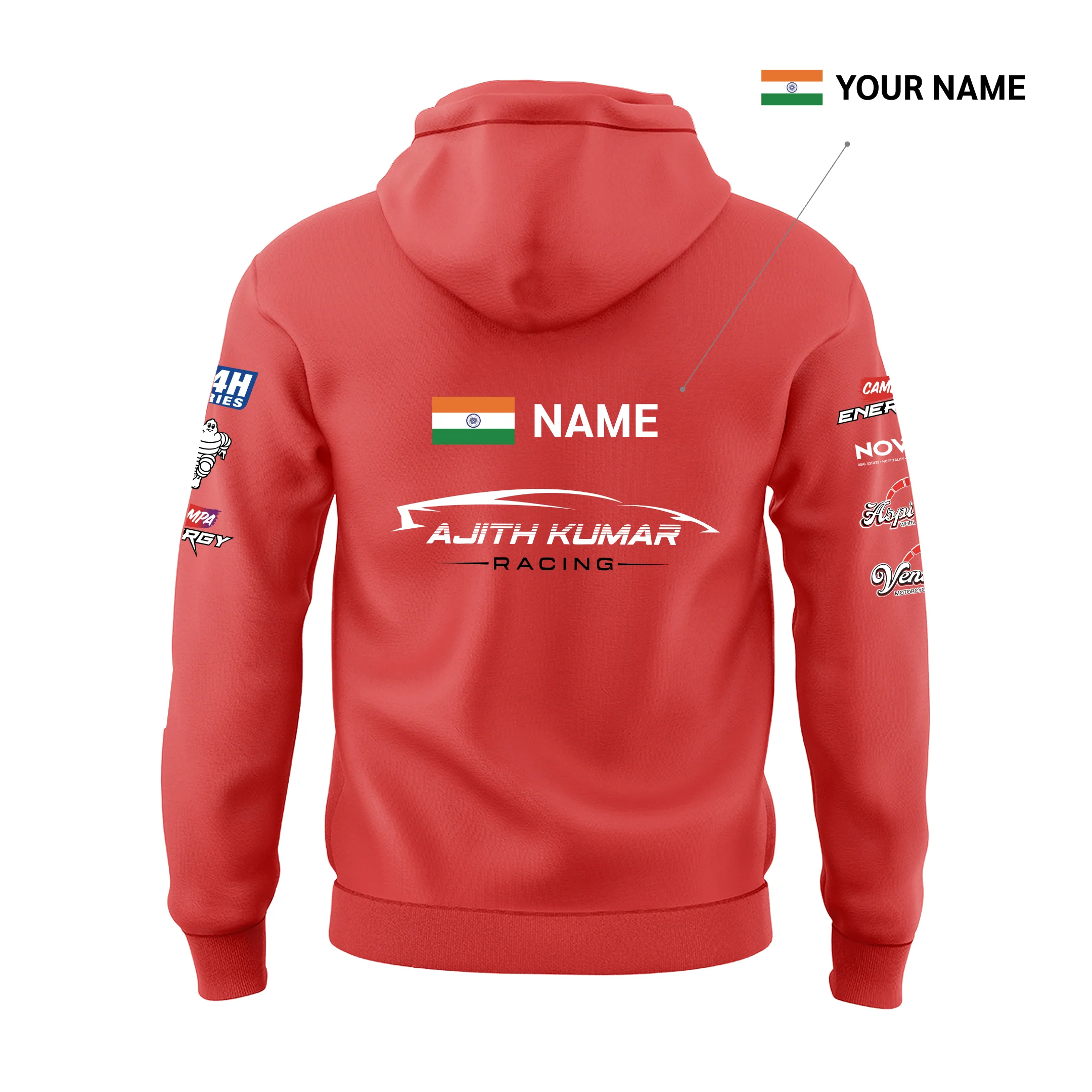 Customized Ajith Kumar Racing Red Hoodie - Image 3