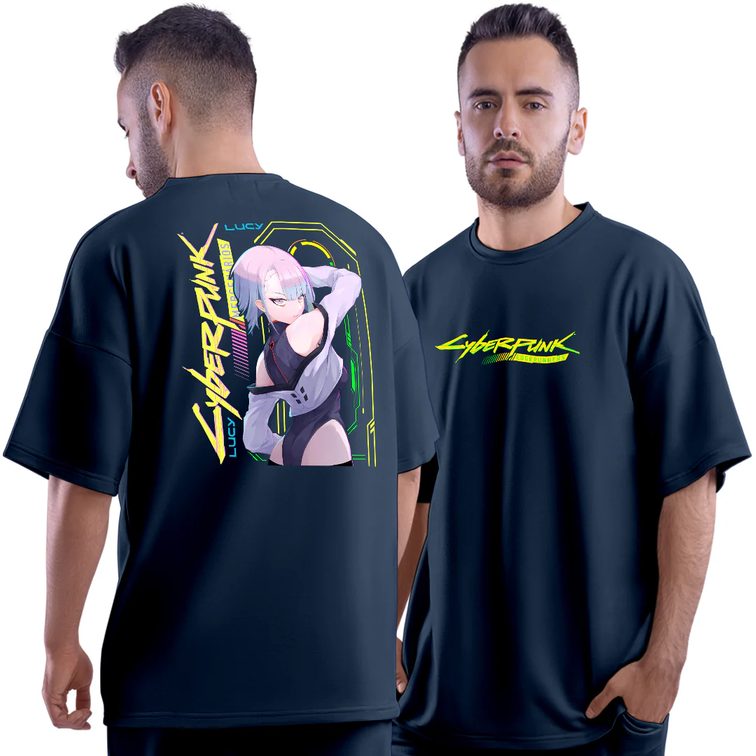 Cyberpunk Lucy Navy Unisex Oversized T-Shirt