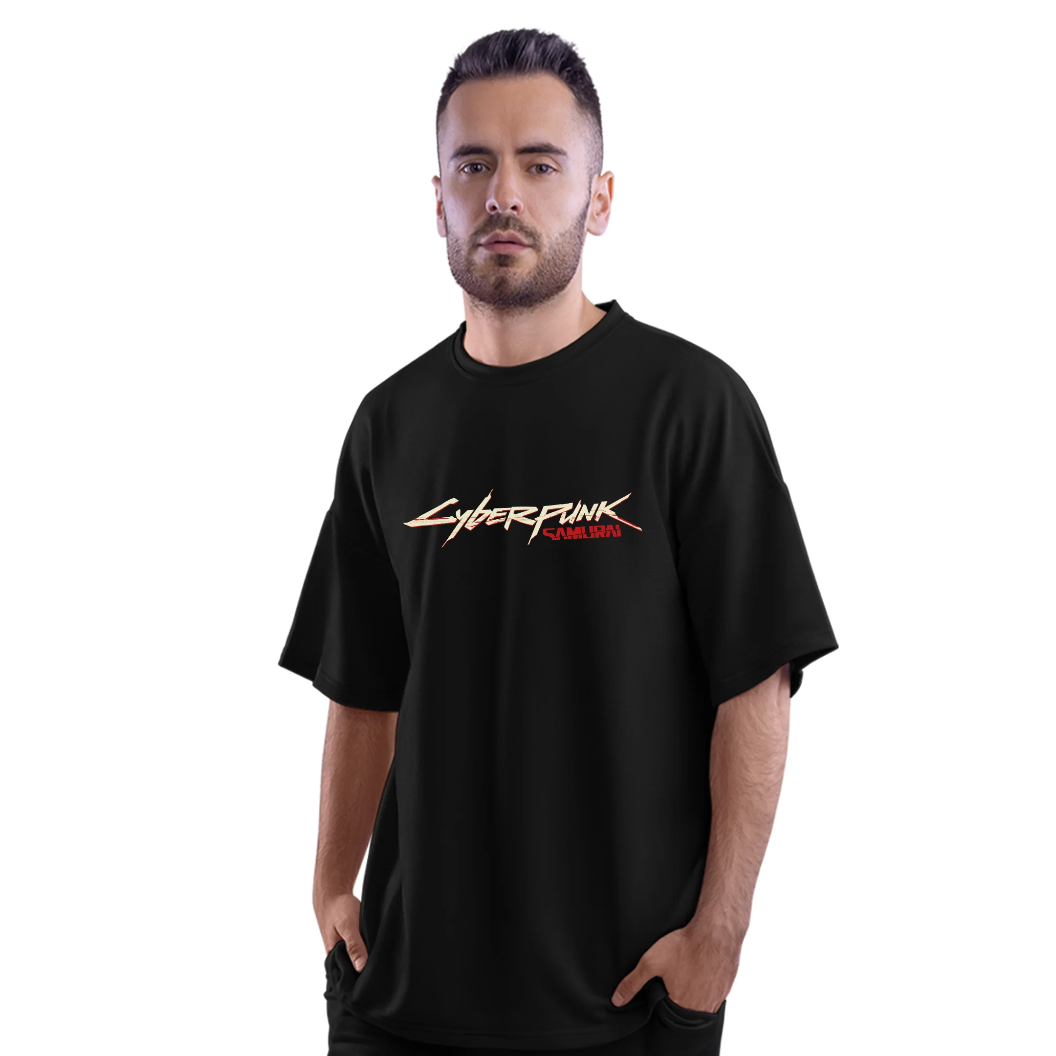 Cyberpunk Samurai Gamer Oversized T-Shirt Black - Image 3