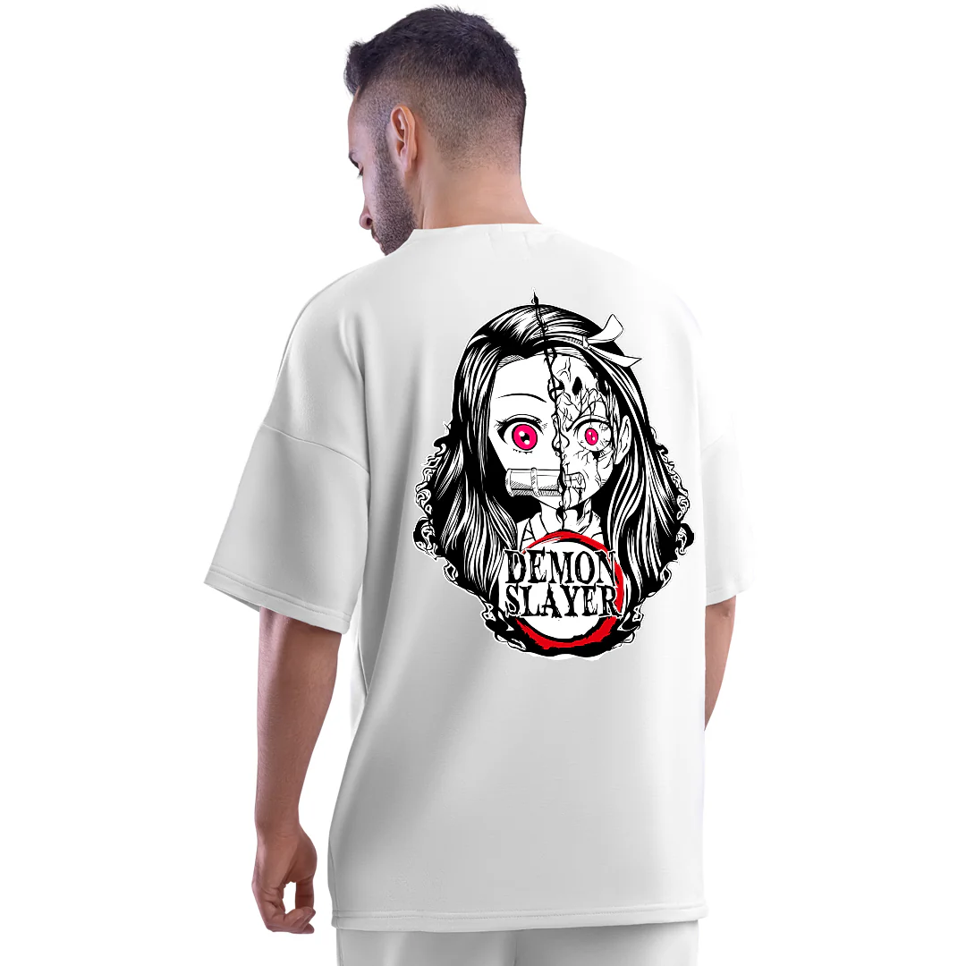 Demon Nezuko White Unisex Oversized T-Shirt - Image 3