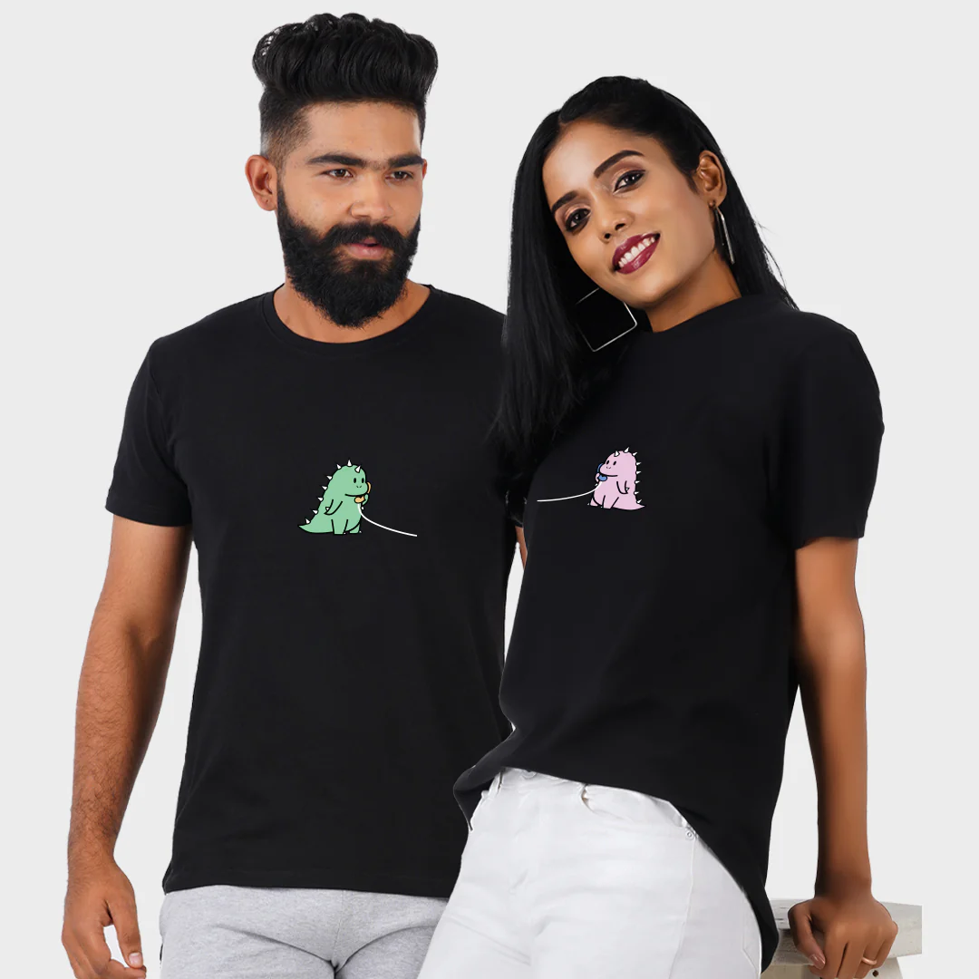 Dino Call Cute Couple T-Shirt - Image 3