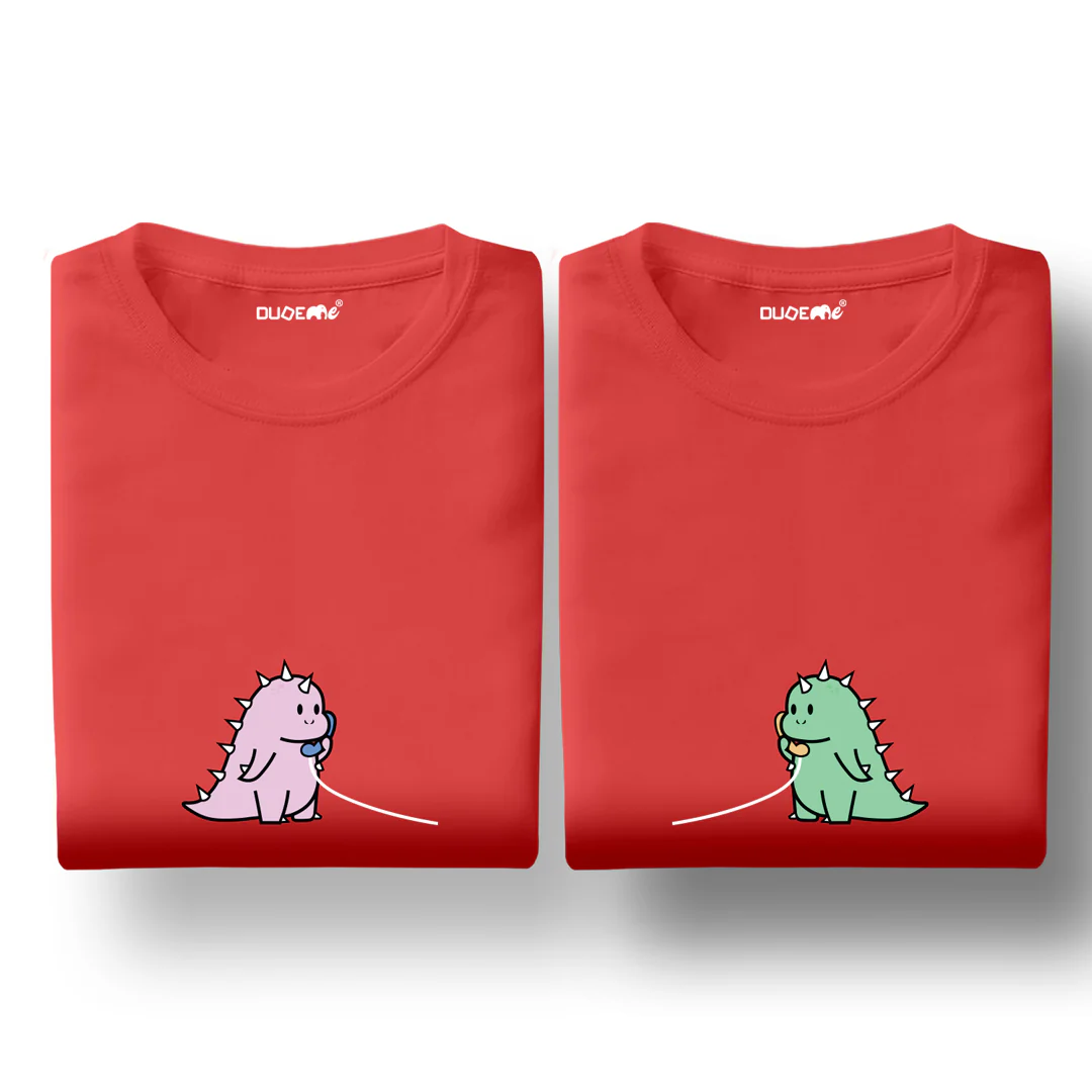 Dino Call Cute Couple T-Shirt - Image 4