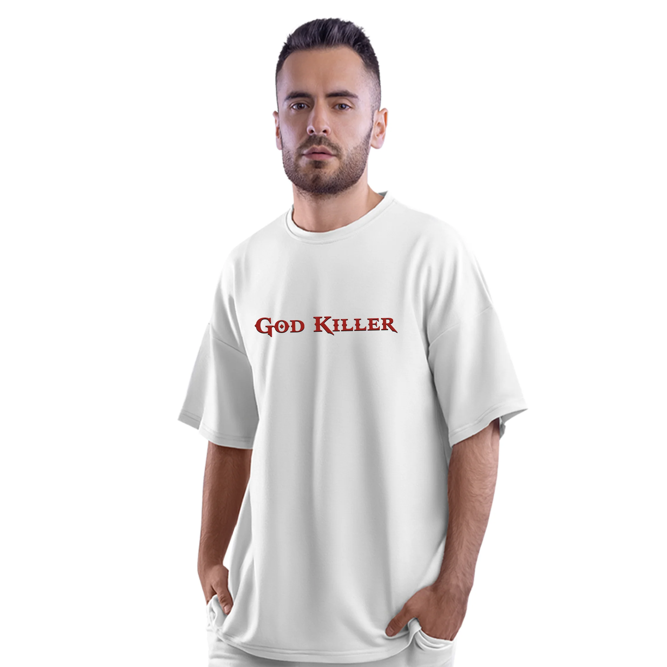 God Killer – Warrior Rage Edition Gaming Oversized T-Shirt White - Image 3
