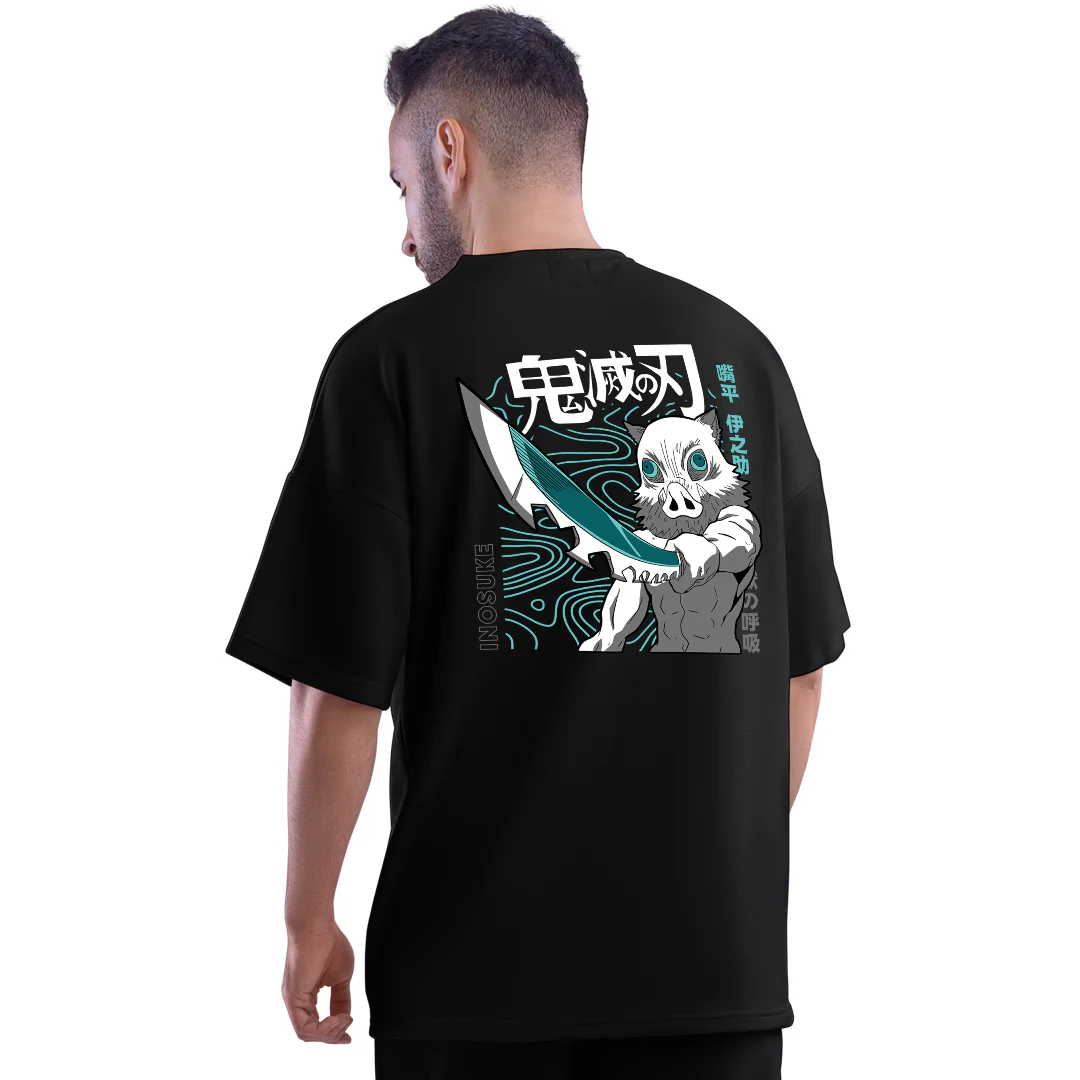 Inosuke Hashibira Black Unisex Oversized T-Shirt - Image 3