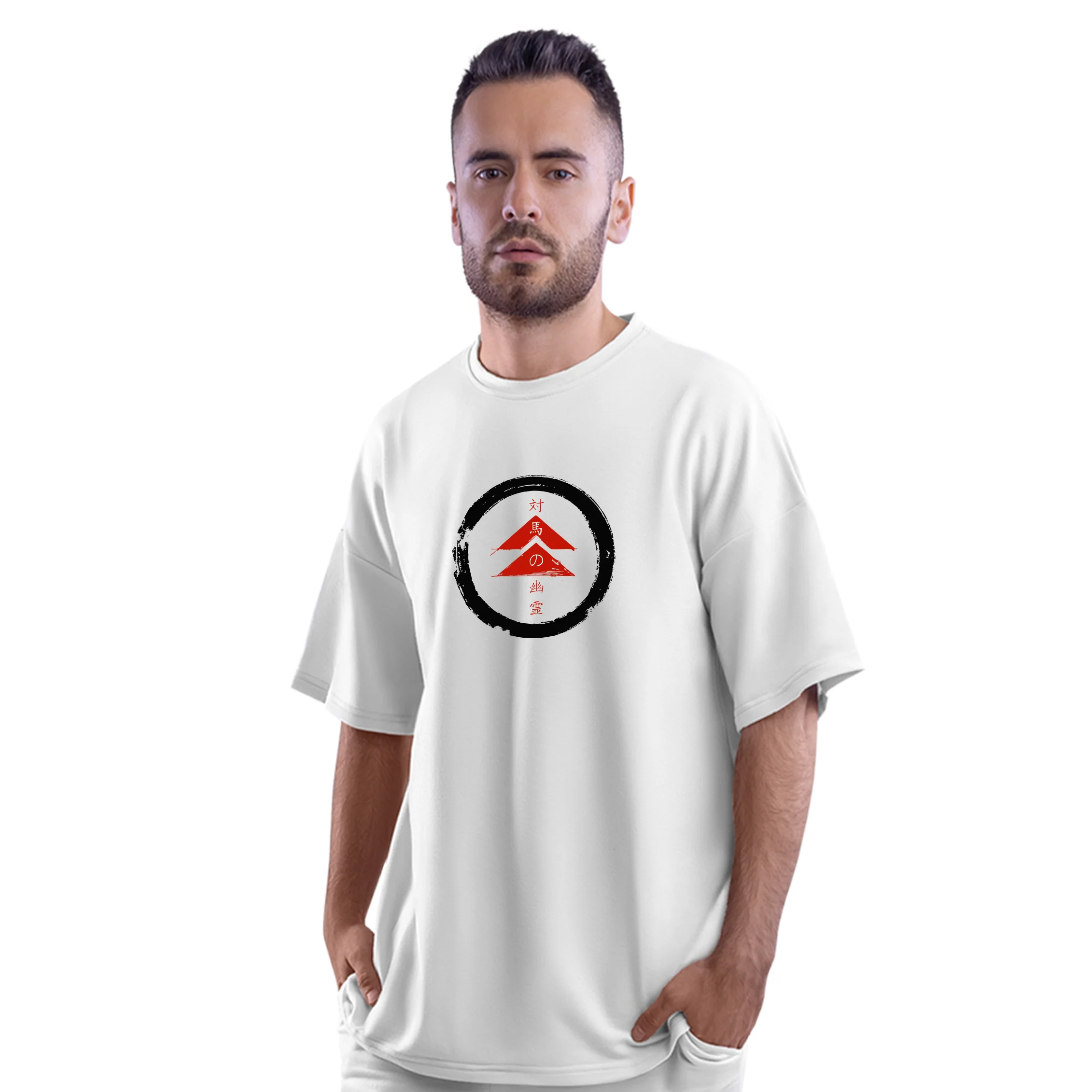 Japanese Oni Mask Oversized T-Shirt White - Image 3
