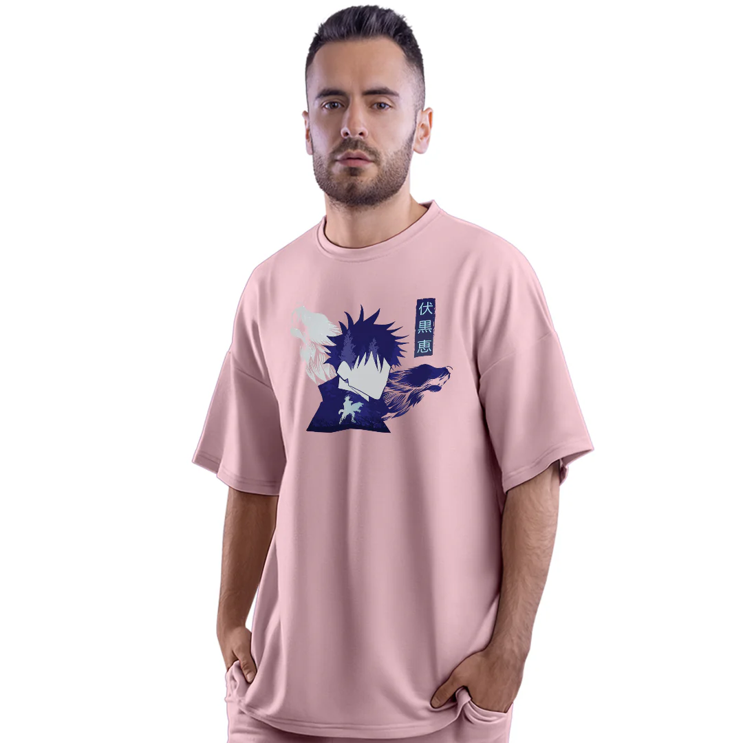 Jujutsu Kaisen Megumi Pink Unisex Oversized T-Shirt - Image 2