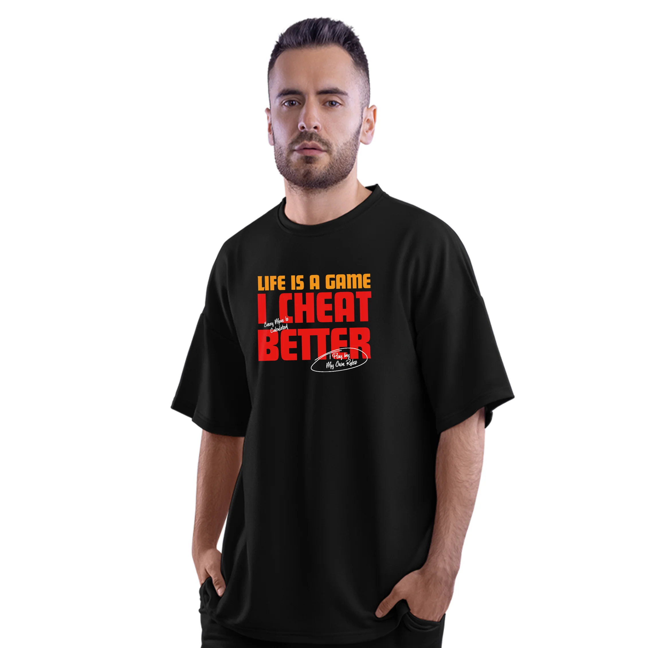 Mankatha Life Is A Game Black Oversized T-Shirt - Image 3