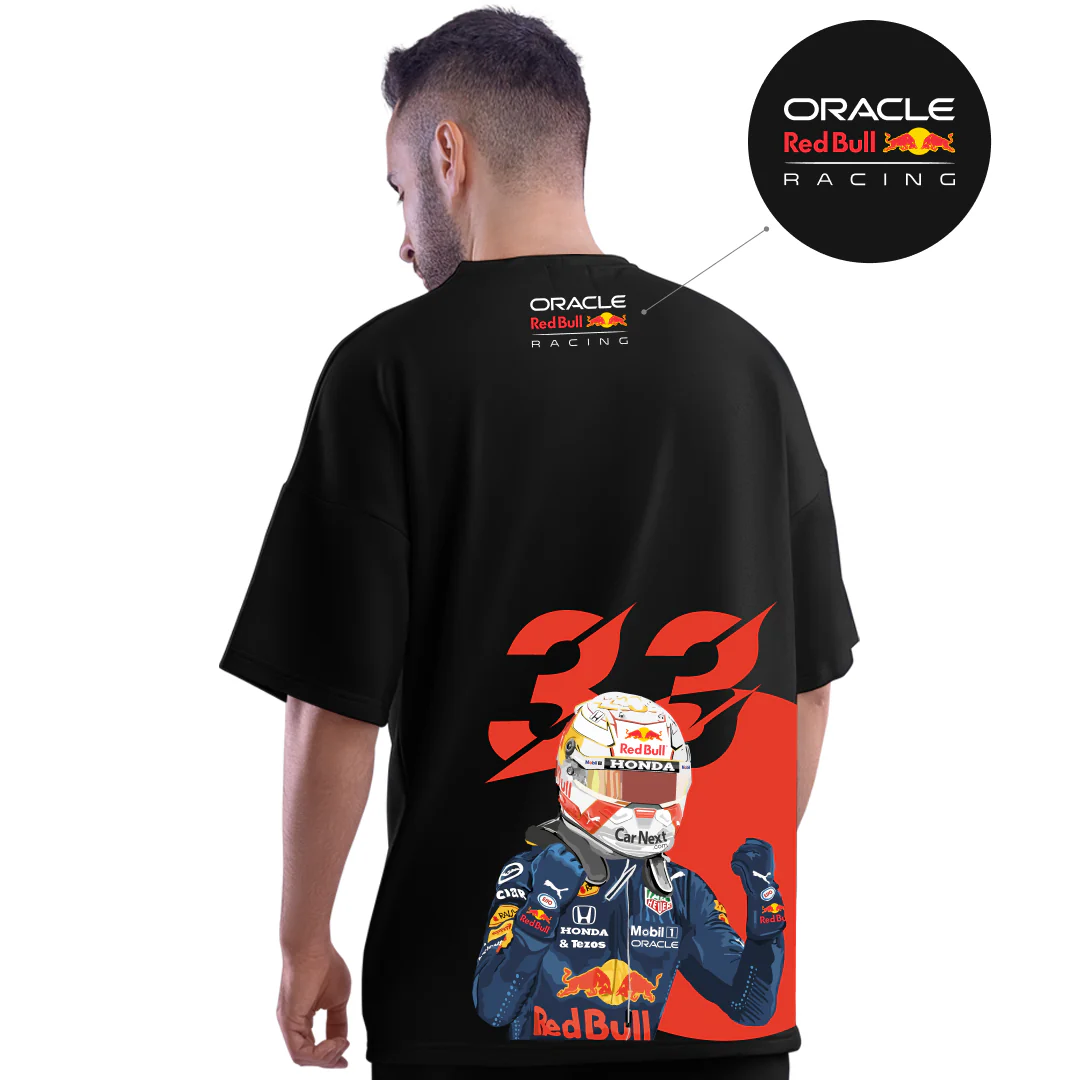 Max Verstappen 2021 World Champion Black Motorsport Oversized T-Shirt - Image 3