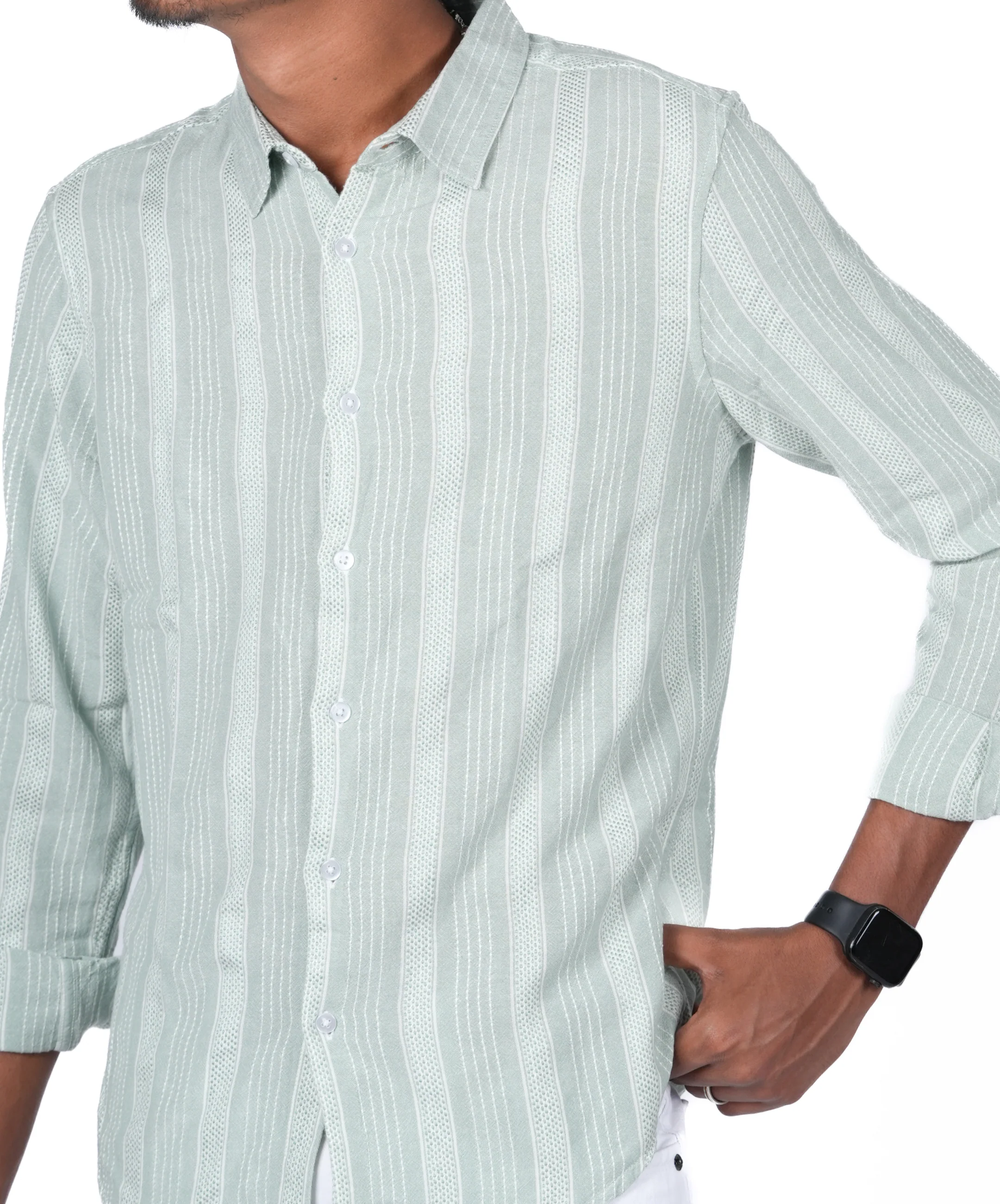 Men’s Textured Shirt (Pista Green) - Image 3