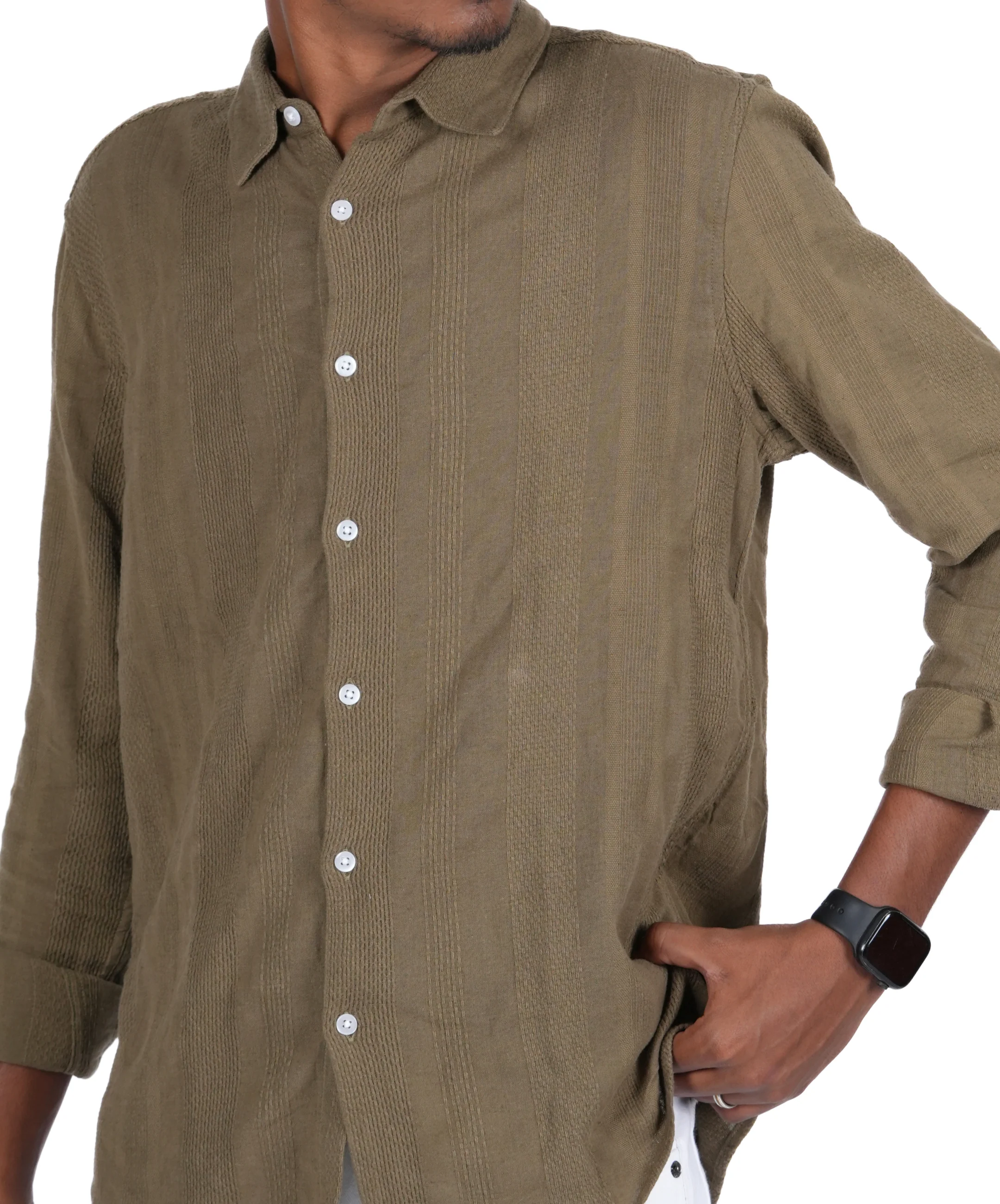 Men’s Textured Shirt (Olive Green) - Image 3