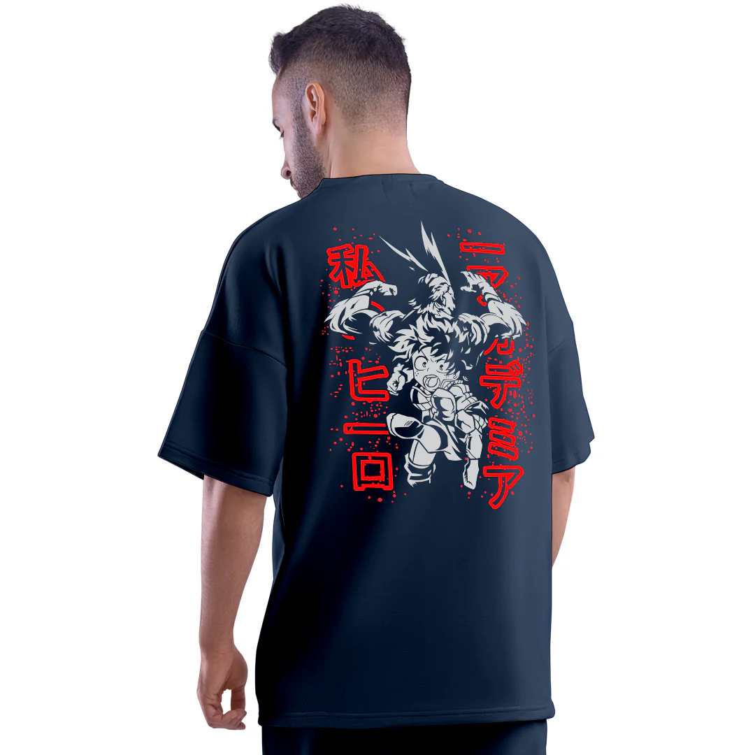 MHA All Might Navy Unisex Oversized T-Shirt - Image 3