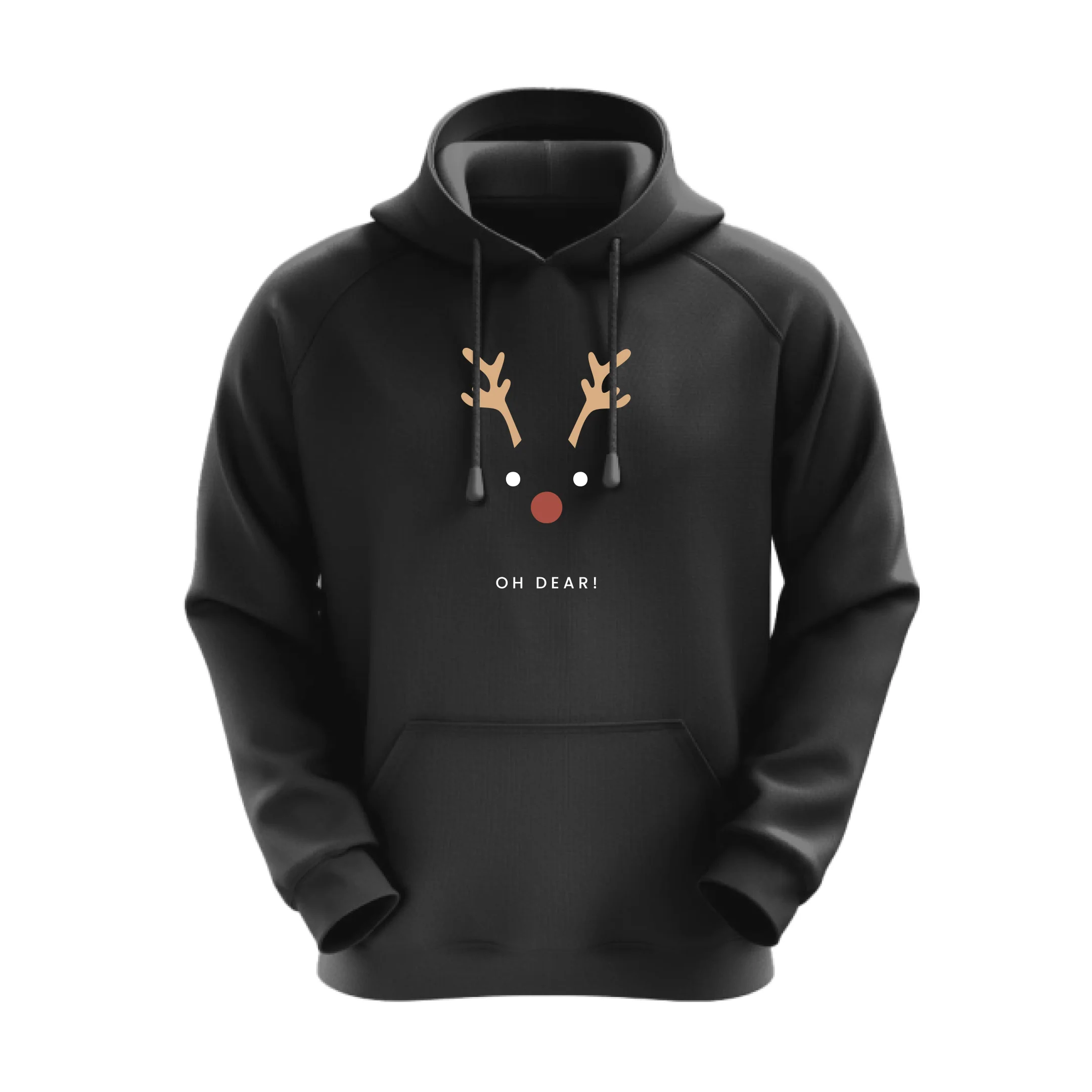 Minimalist Reindeer Xmas Black Hoodie - Image 2