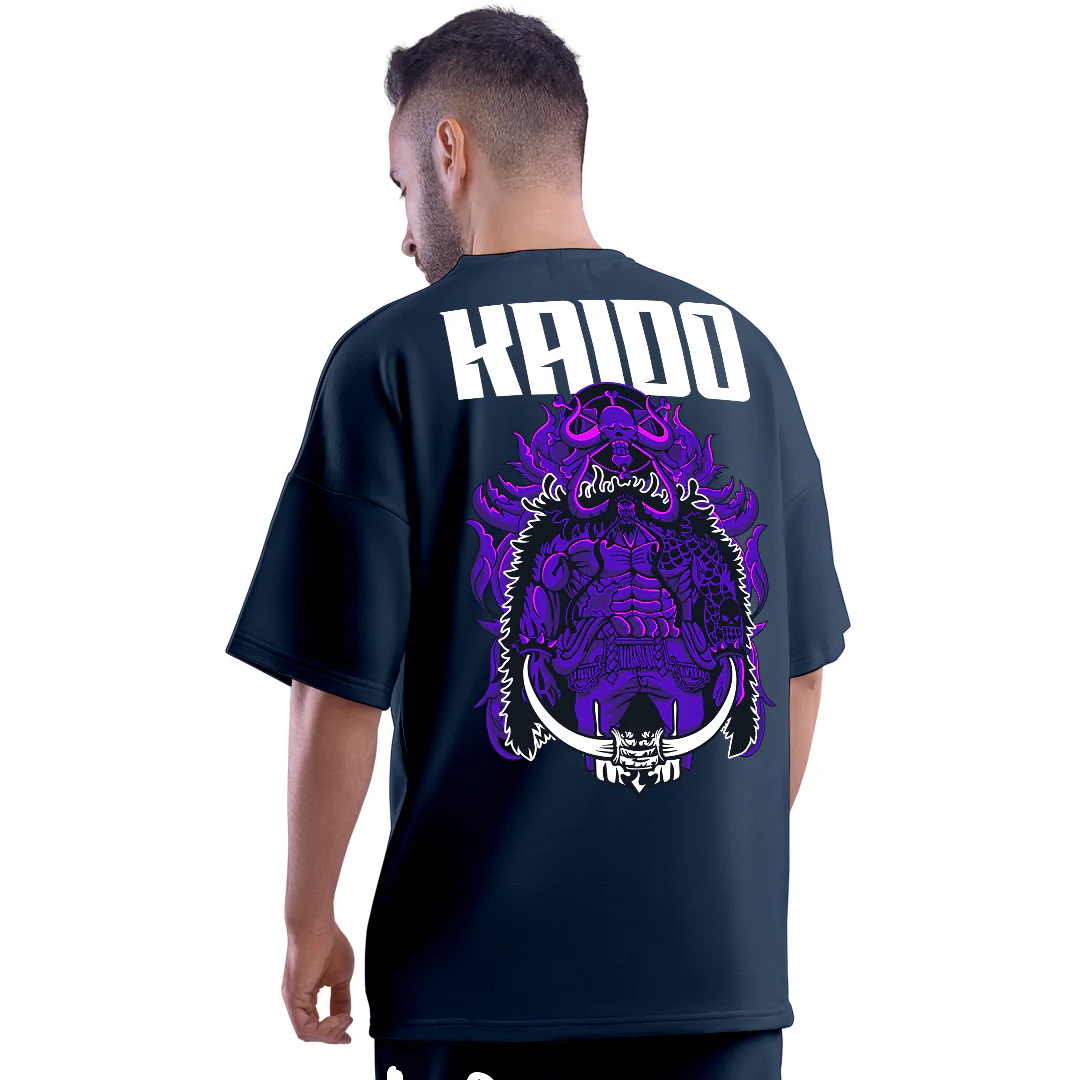One Piece Kaido Navy Unisex Oversized T-Shirt - Image 3