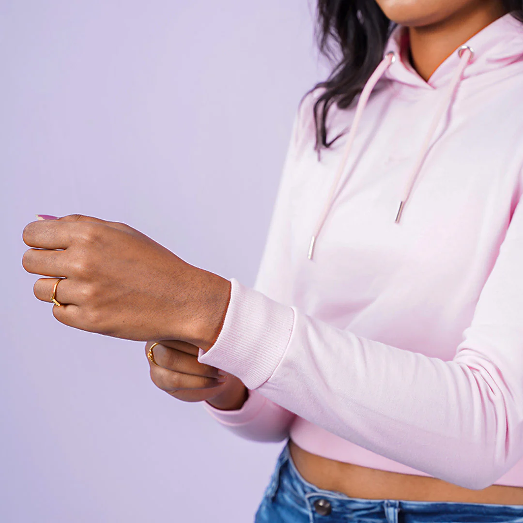 Pink Plain Cropped Hoodie - Image 3