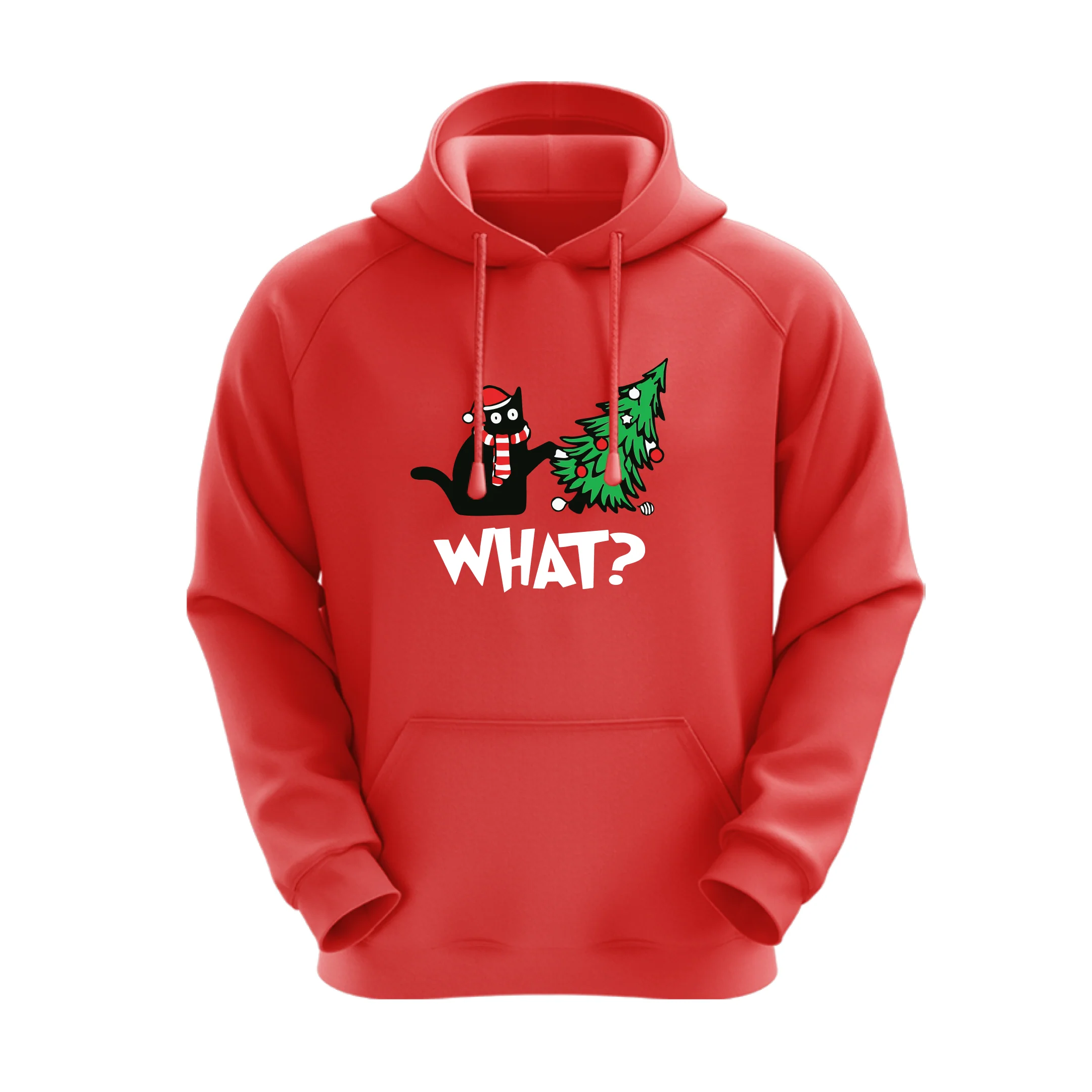 "WHAT?" Cat Christmas Red Hoodie - Image 2